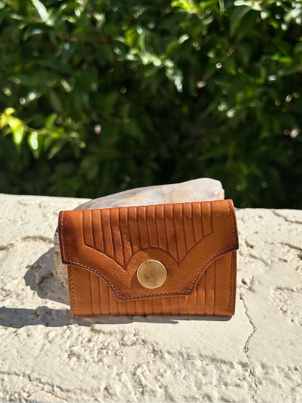 Vintage Tan key Leather Wallet with brass Button Closure